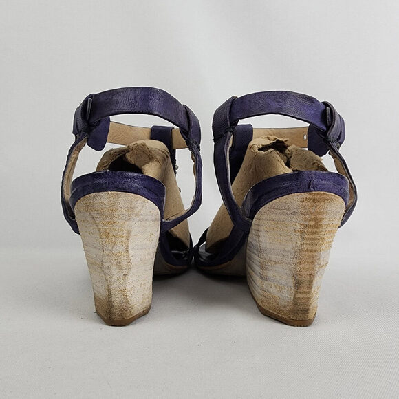 AS98 Violet Purple Leather Wedge Heel Sandals Size 8 - Picture 5 of 10